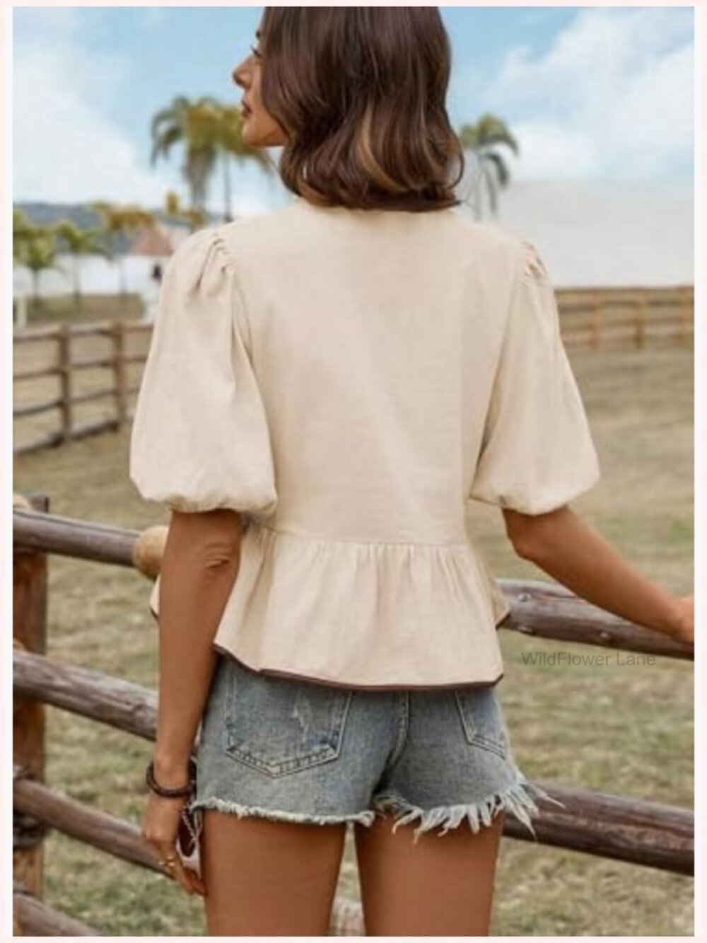Puff Short Sleeve Bowknot Peplum Blouse Tunics Dressy Casual - Picture 3 of 7